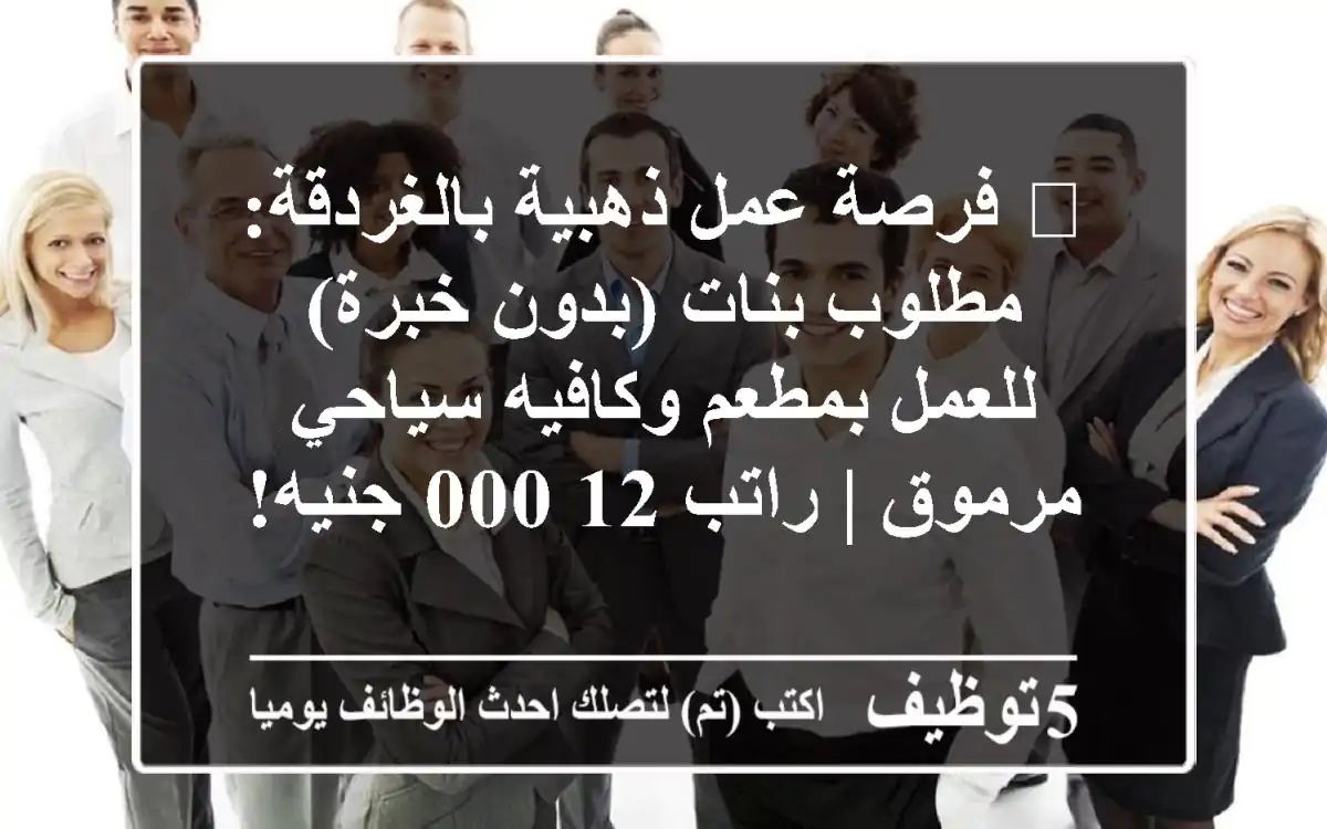 🌟 فرصة عمل ذهبية بالغردقة: مطلوب بنات (بدون خبرة) للعمل بمطعم وكافيه سياحي مرموق | راتب 12,000 جنيه!